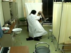 Jap in fishnets fingered during perverted medical exam