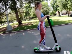Hot ass girl Kenzie Madison teases and rides a hard cum gun
