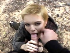 Short Haired Blonde On Knees Sucking Dick Outdoors In Public