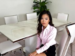 Asian slut Vina Sky takes off her clothes and gets smashed