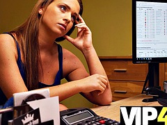 VIP4K. Naughty bank worker lures a sexy girl for intense sex