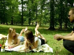 Two Barefoot Girls In Park Having Their Feet Worshiped By A Stranger (foot Worship Public Feet)
