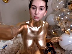 Cam Girls - Cute birthday girl with gold body paint