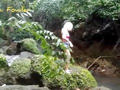 Angel Fowler Having Fun In Forest Climbing On Rocks Next To River Bank Hd- 1080