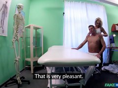 Naughty patient gives a massage to her doctor and rides his cock