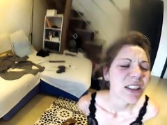Submissive slut getting a hard cock rammed down her throat