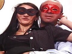 Brunette milf Gaya cheats on husband with neighbor Nico by hiding behind a mask while fucking filmed and watched in POV