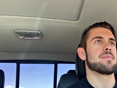 Amateur otter likes to jerk off solo in the car for cum